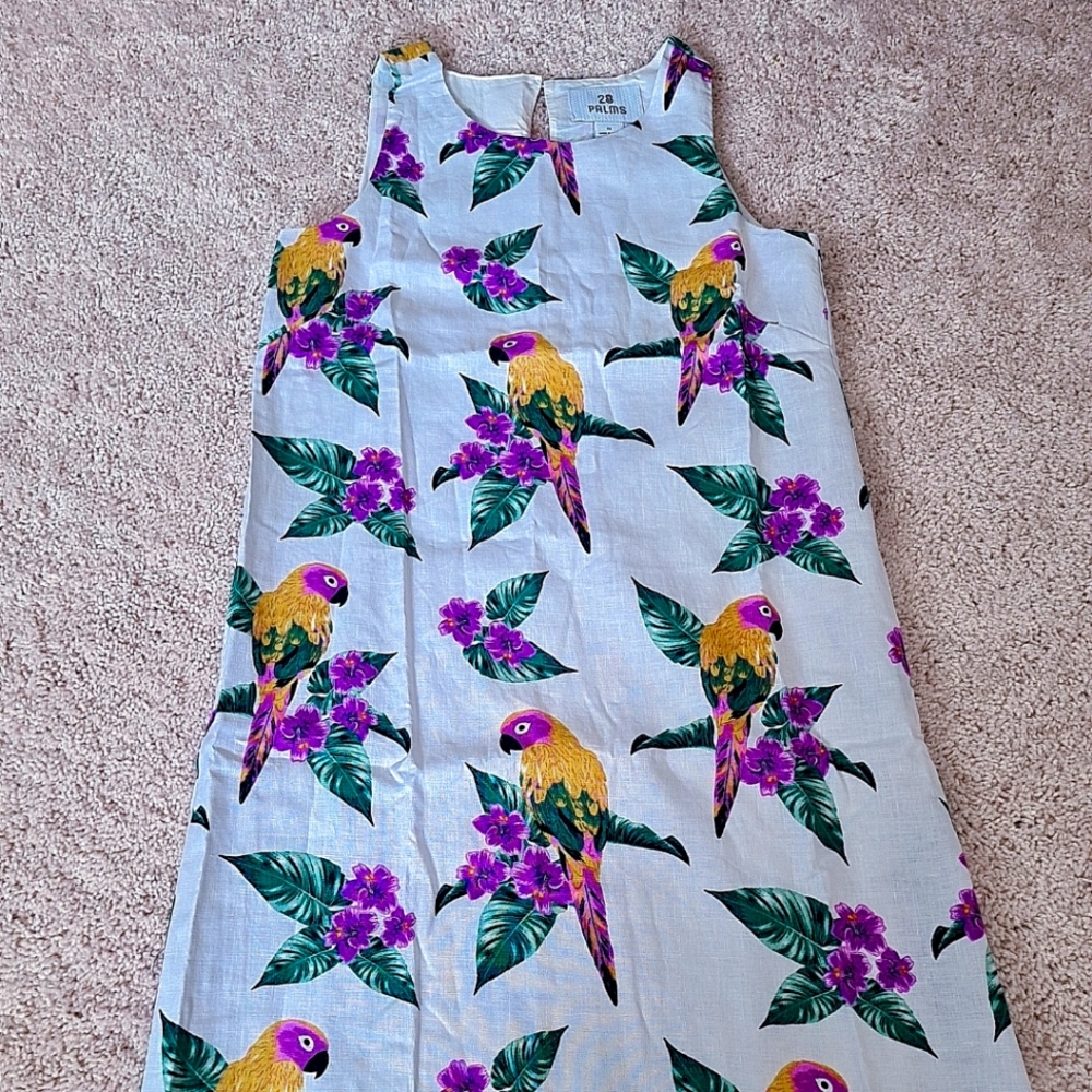 28 PALMS Women's Sleeveless Bird Floral Tropical Print Linen Sheath Dress